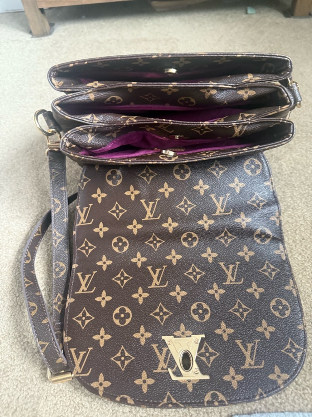 Imitation Louis Vuitton Brown Monogram Top-Handle Satchel with Gold Hardware - Picture 3 of 4
